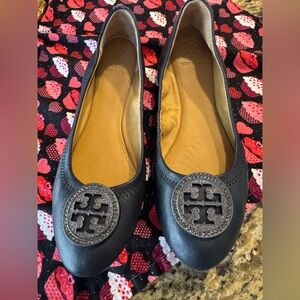 Tory Burch size 7 Liana Ballet flat with embellished Pave Crystal logo used